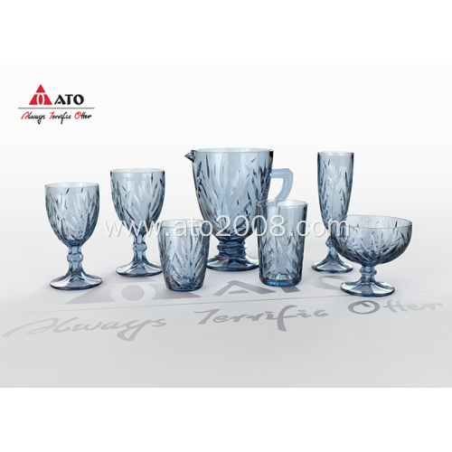Solid color blue machine made wine glass set